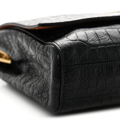 Saint Laurent Calfskin Crocodile Embossed Suede Medium Reversible Monogram Kate Satchel Military Taupe 9 of 10