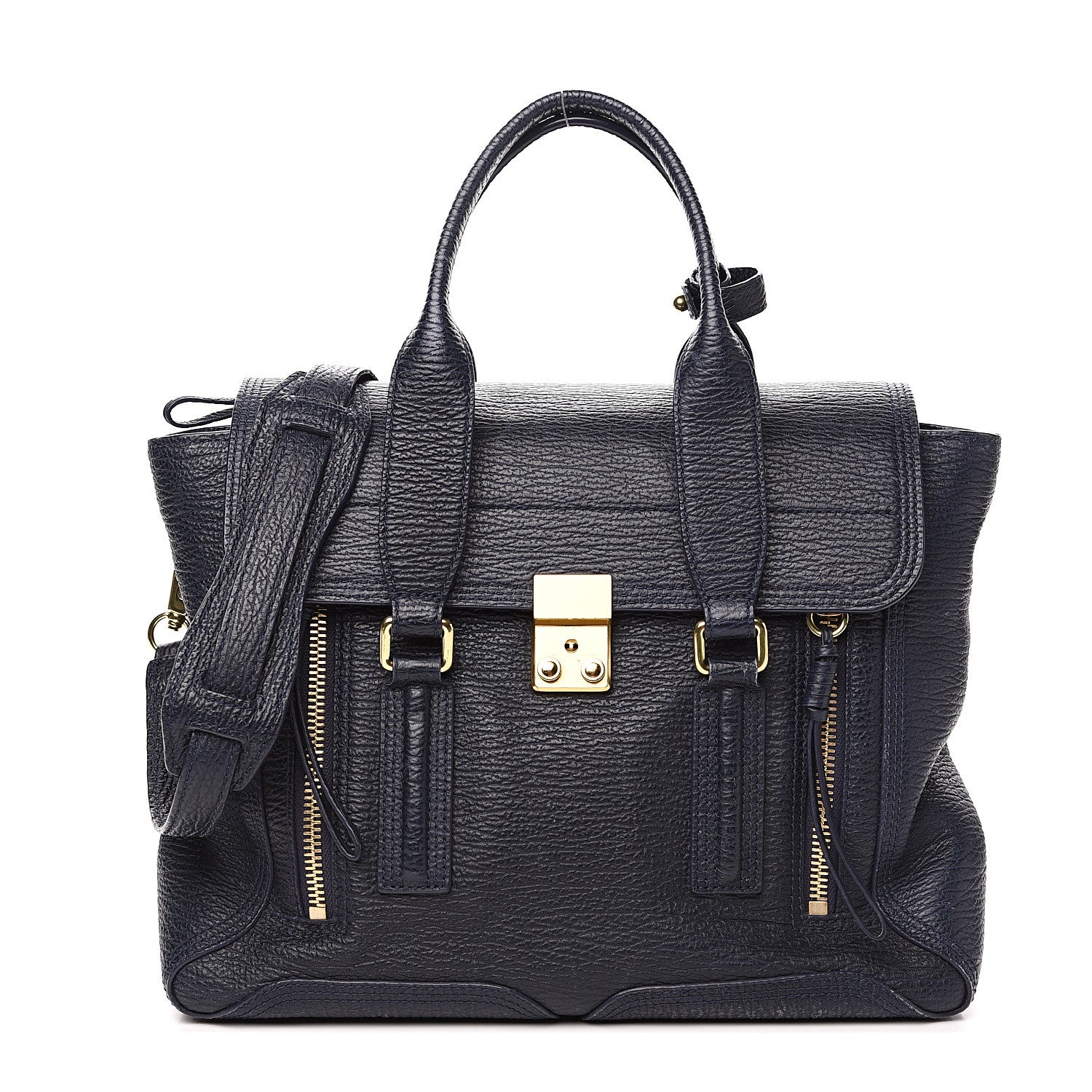 3.1 Phillip Lim 3.1 Textured Calfskin Medium Pashli Satchel Ink 1 of 13