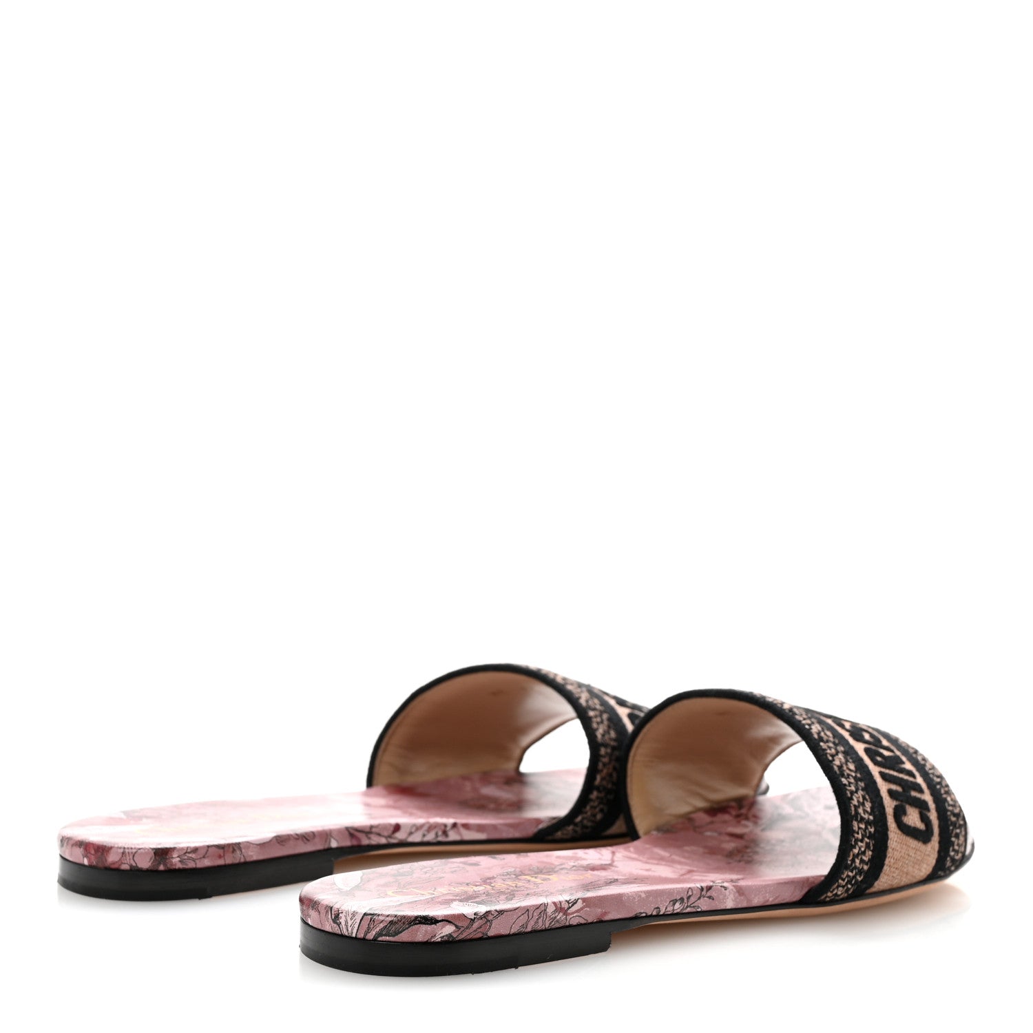 Christian Dior Canvas Rose Mutabilis Embroidered Dway Flat Slide Sandals 39 Fard Black 5 of 9