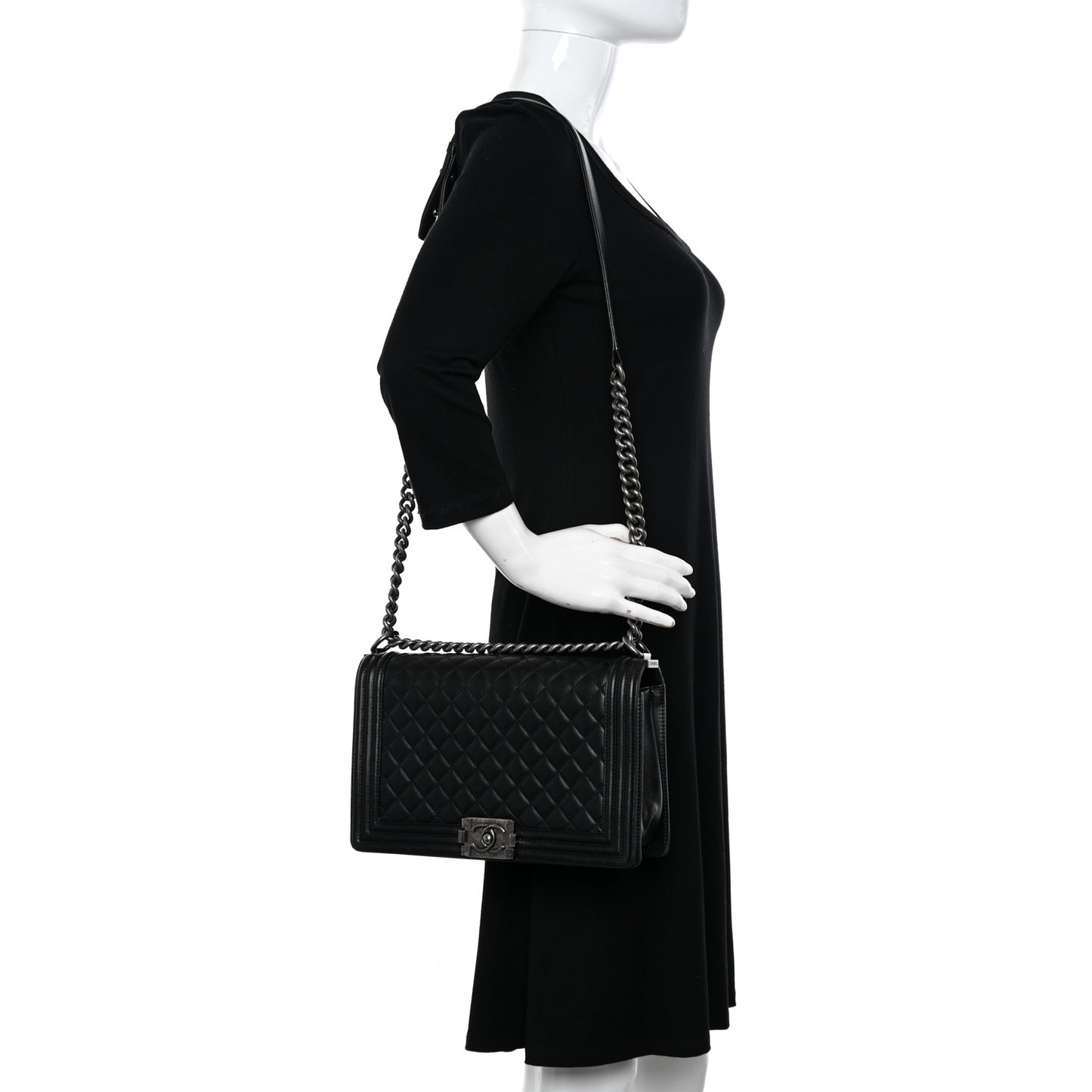 Lambskin Quilted New Medium Boy Flap Black