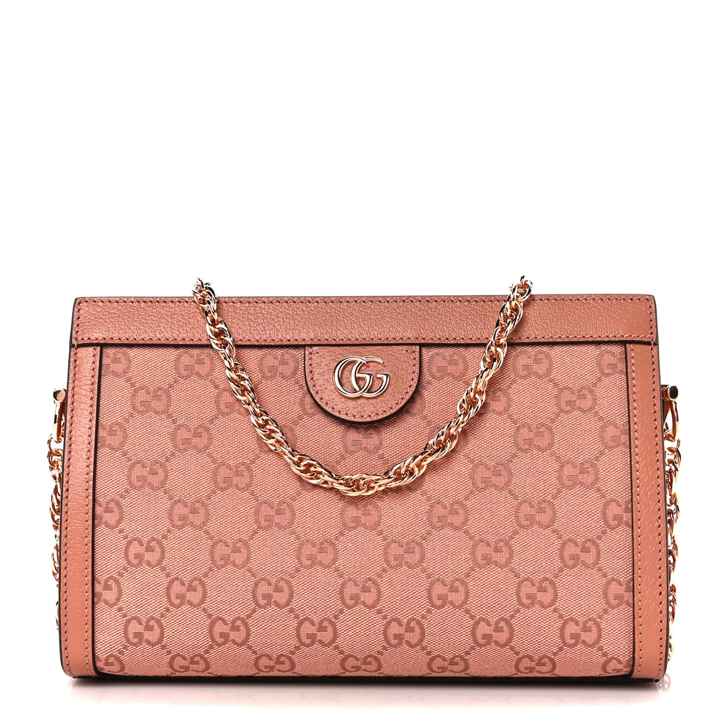 Monogram Textured Dollar Calfskin Small Ophidia Chain Shoulder Bag Cloche Rose Pink
