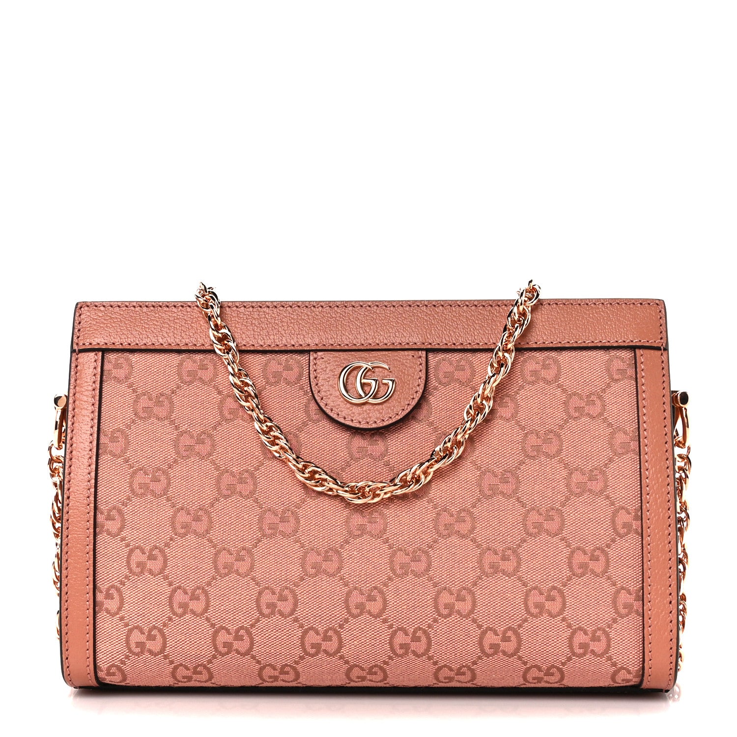 Gucci Monogram Textured Dollar Calfskin Small Ophidia Chain Shoulder Bag Cloche Rose Pink 1 of 12