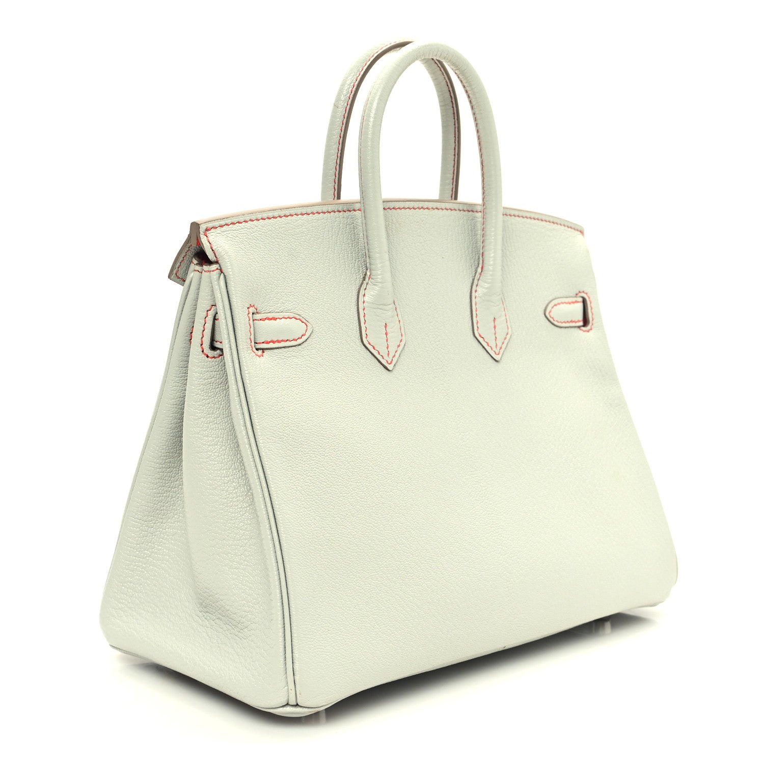 Hermes Chevre Mysore Horseshoe Birkin 25 Gris Perle Orange Poppy 3 of 12