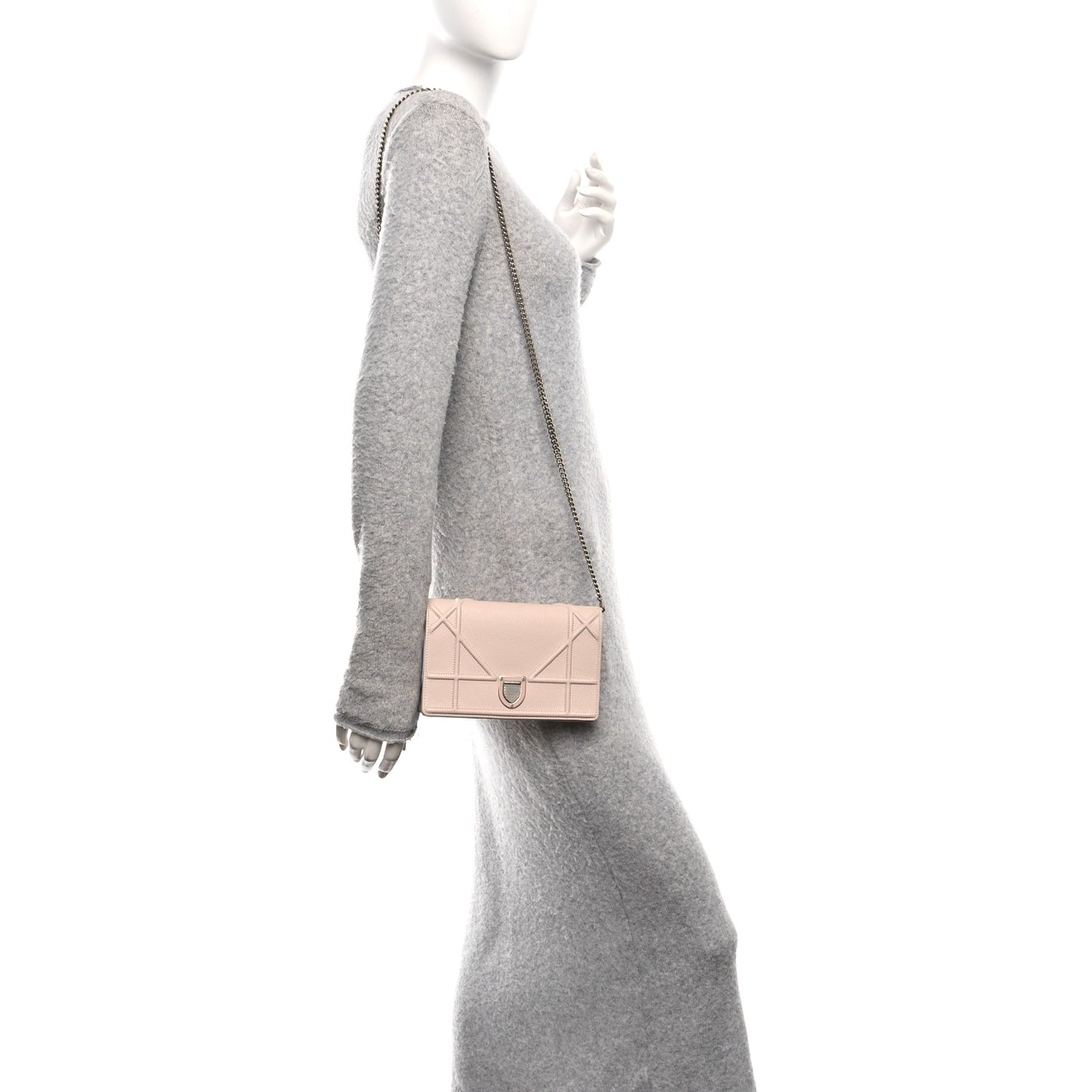 Grained Calfskin Diorama Wallet on Chain Pouch Rose Poudre