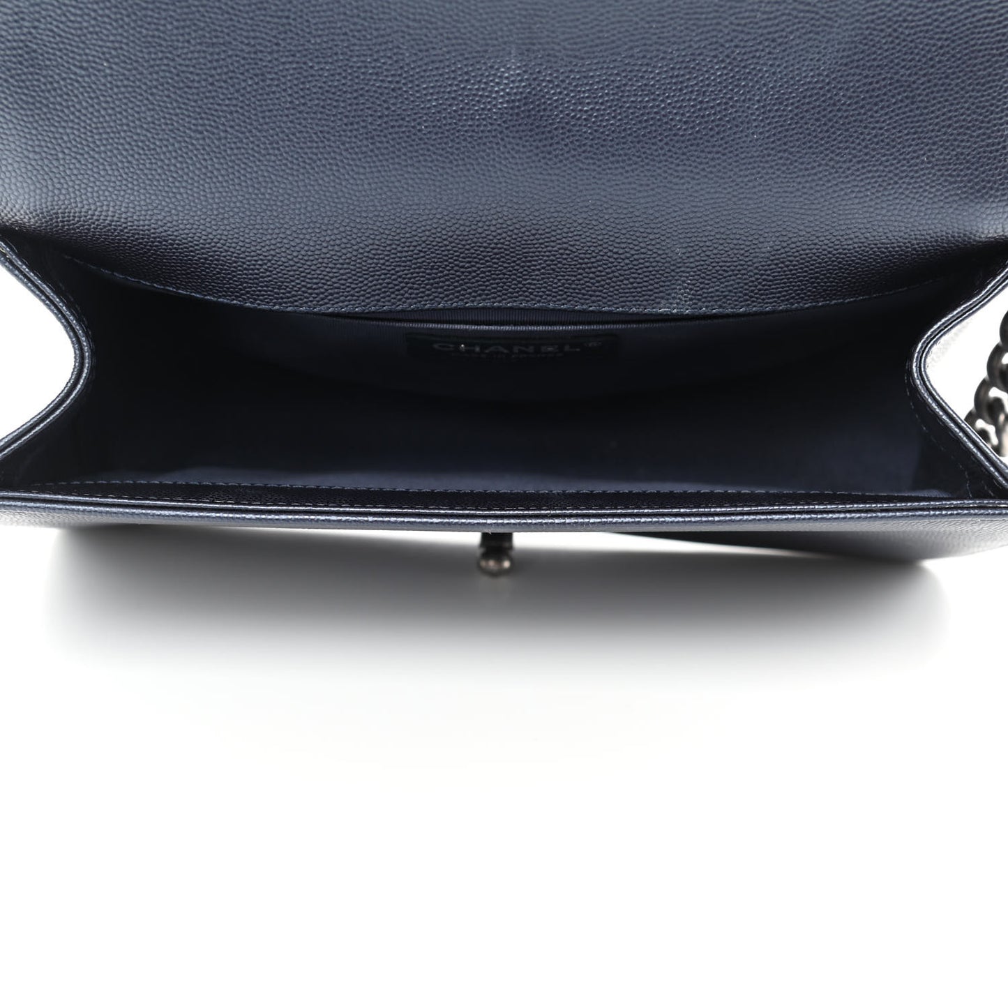 Metallic Caviar Quilted Medium Boy Flap Dark Blue