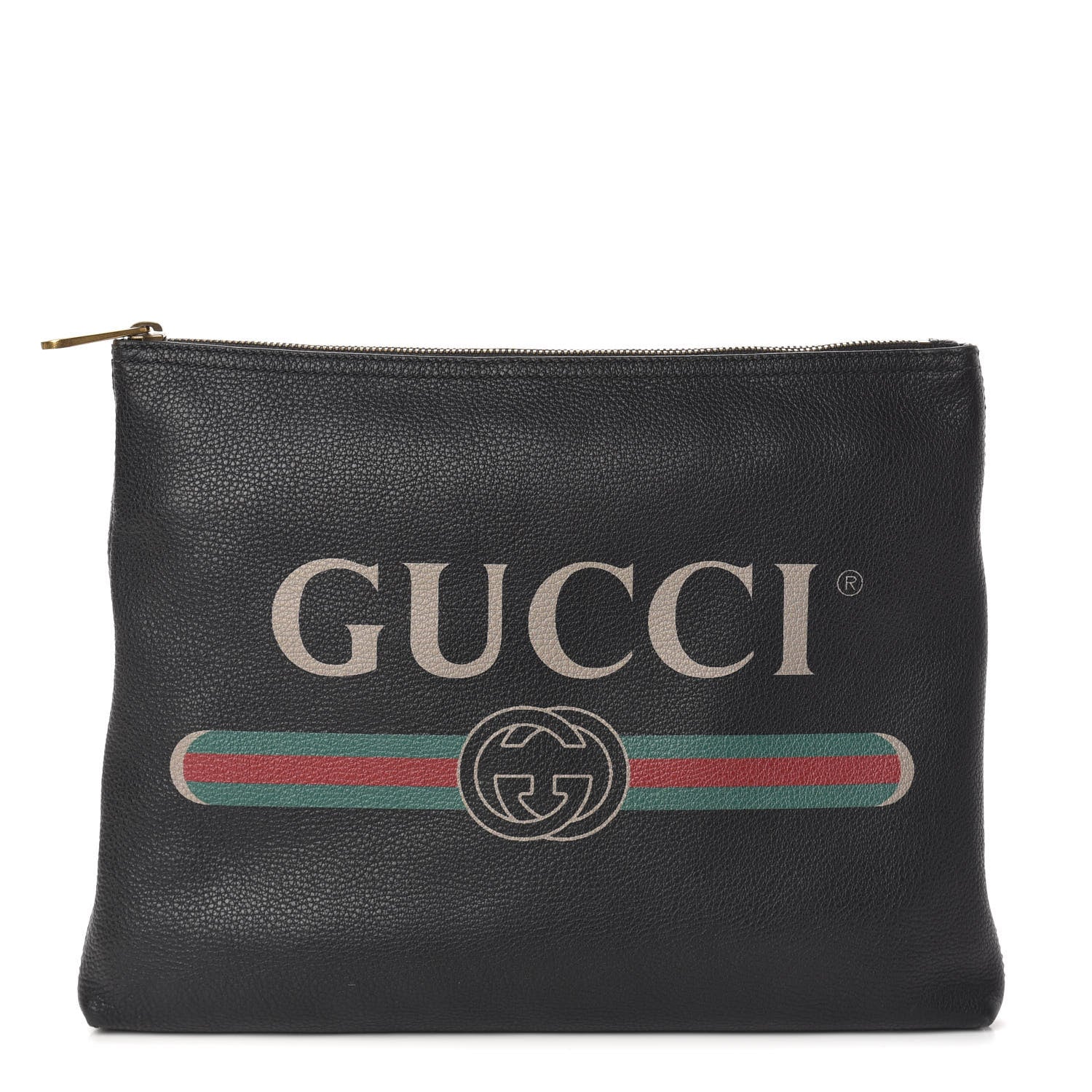 Gucci Pebbled Calfskin Medium Logo Portfolio Clutch Black 1 of 9