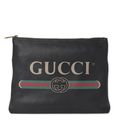 Gucci Pebbled Calfskin Medium Logo Portfolio Clutch Black 1 of 9