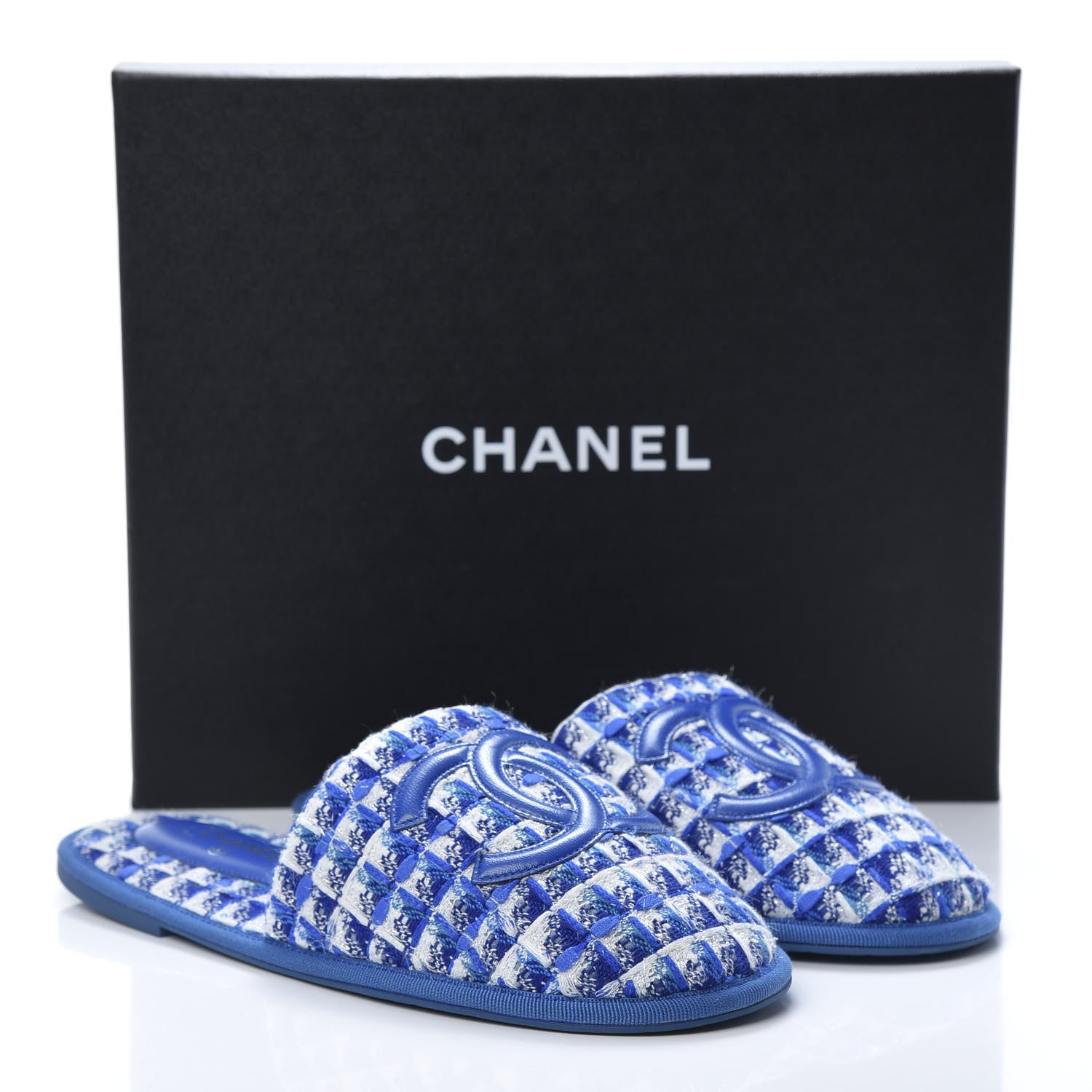 Chanel Tweed CC Flat Mules M Blue 8 of 8