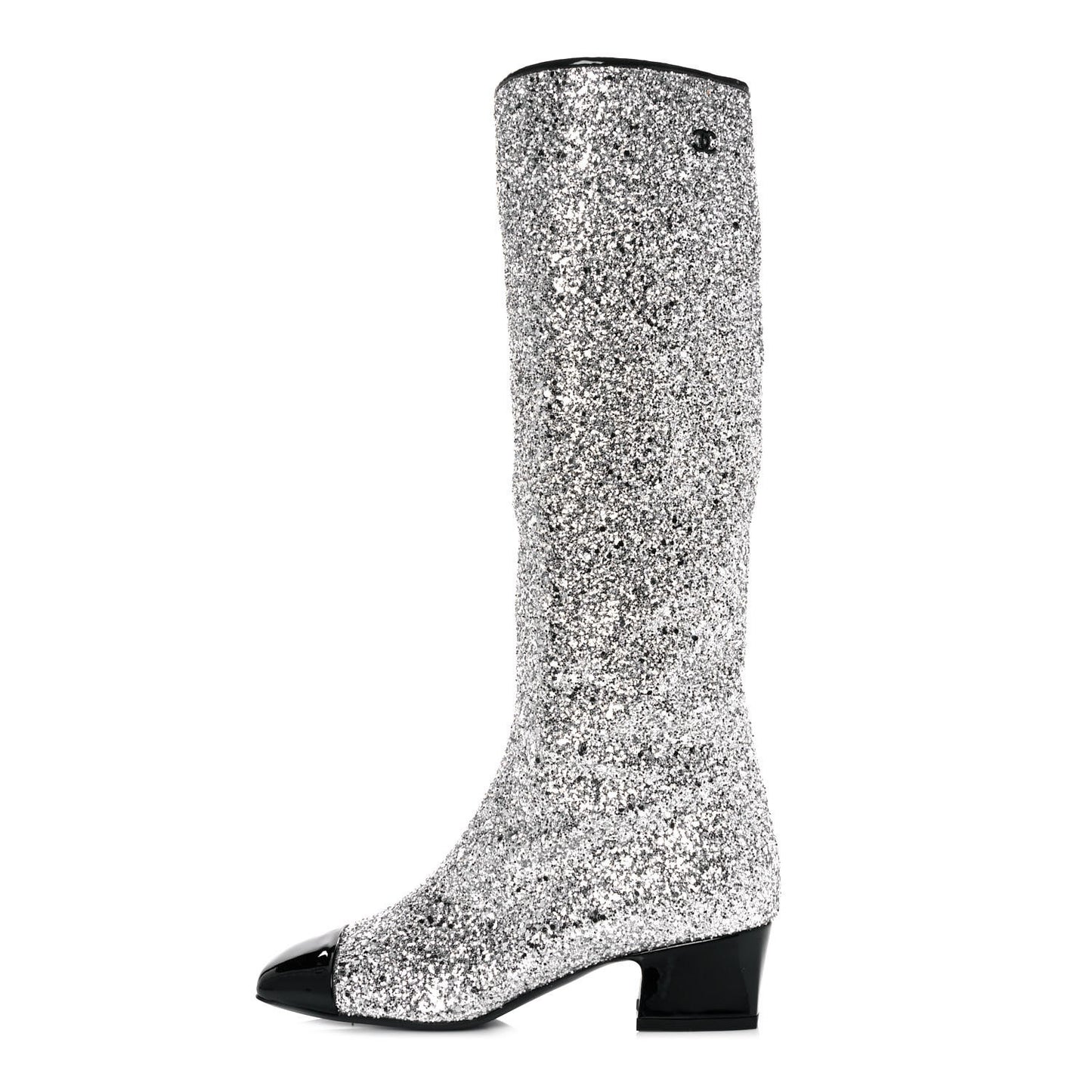 Glitter Patent Calfskin Cap Toe Fantasy High Boots 35.5 Multicolor Black