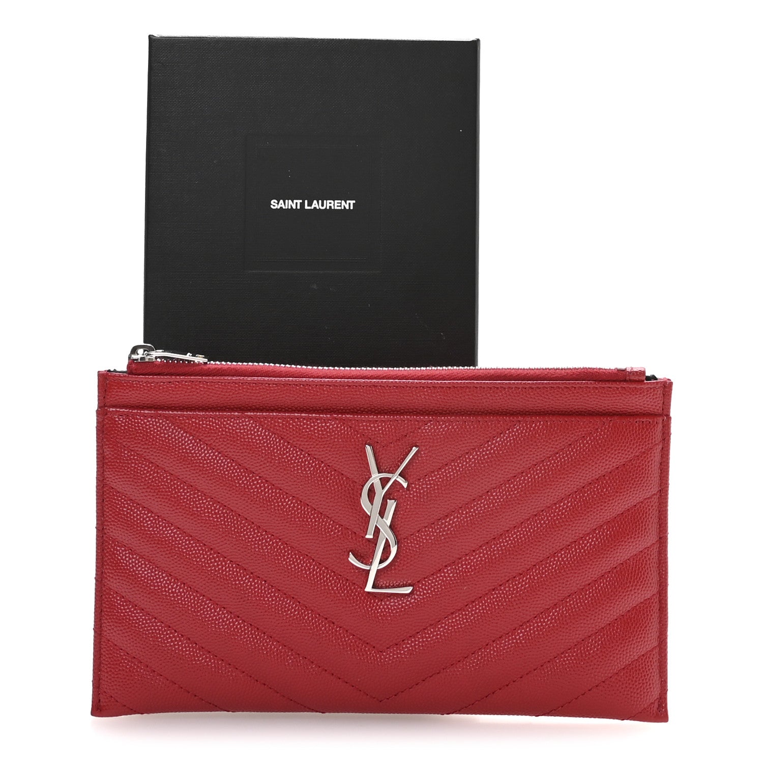 Saint Laurent Grain De Poudre Chevron Monogram Bill Pouch Rouge Eros 8 of 8