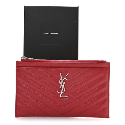 Saint Laurent Grain De Poudre Chevron Monogram Bill Pouch Rouge Eros 8 of 8
