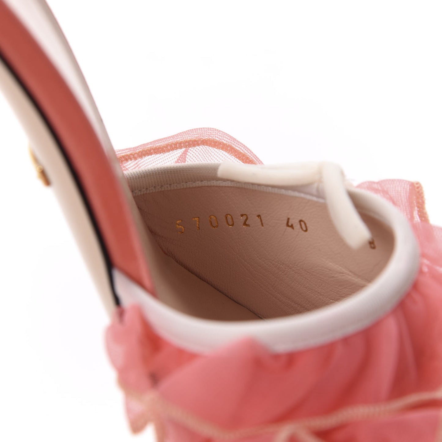 Tulle Ruffle Low Heel Slide Sandals 40 Peach White