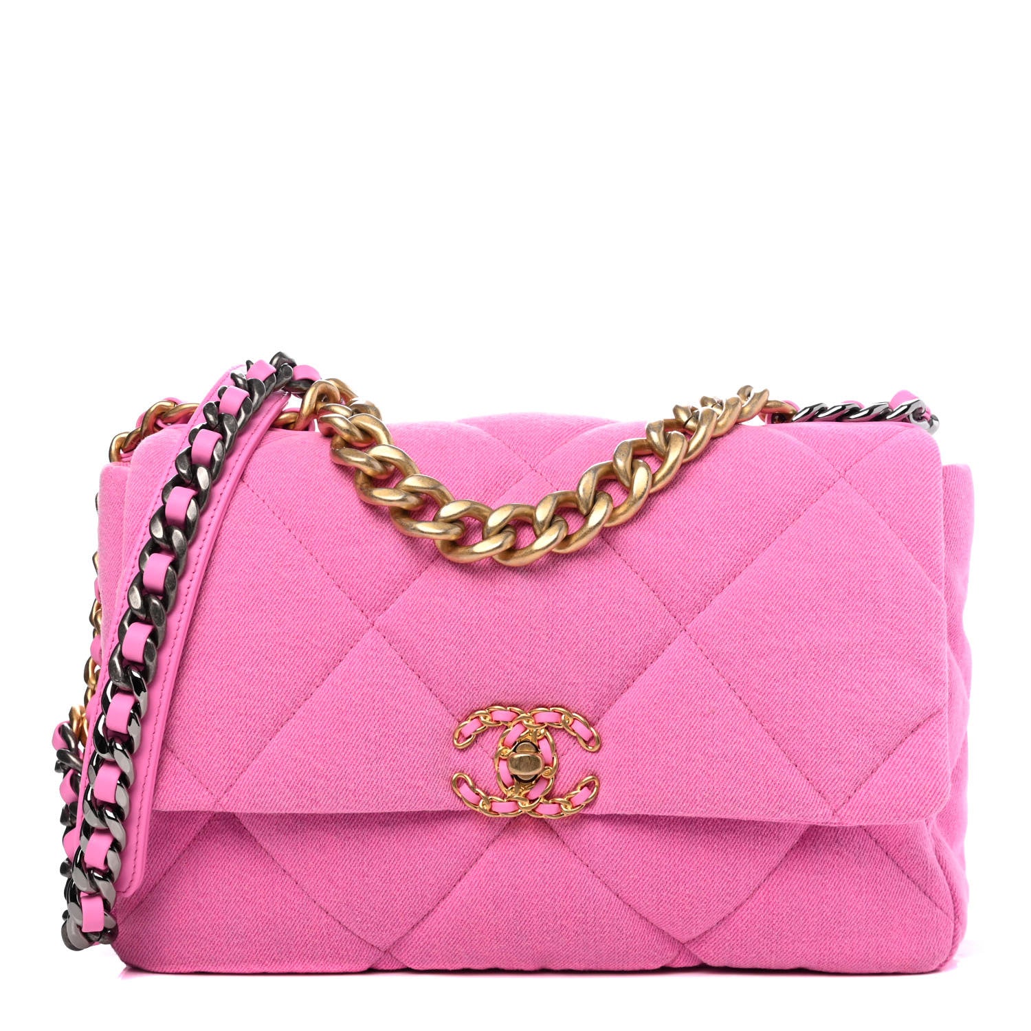 Chanel Denim Quilted Large Chanel 19 Flap Neon Pink 1 of 4