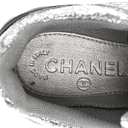 Chanel Metallic Crackled Calfskin CC Sneakers 37 Silver Black Navy 8 of 9
