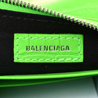 Balenciaga Extra Supple Calfskin Crocodile Embossed Le Cagole Mini Purse With Chain Acid Green 6 of 7