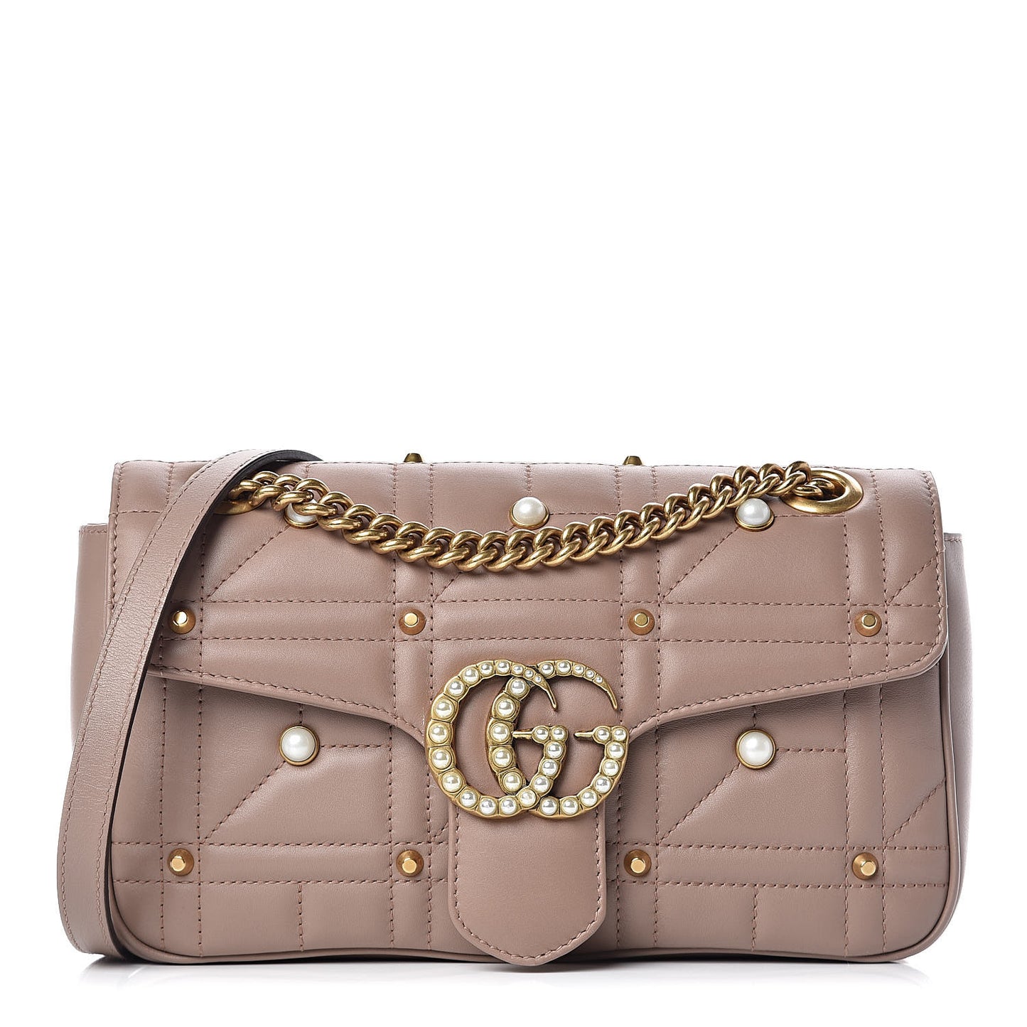 Calfskin Matelasse Studded Mini Pearly GG Marmont Shoulder Bag Porcelain Rose
