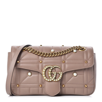 Gucci Calfskin Matelasse Studded Mini Pearly GG Marmont Shoulder Bag Porcelain Rose 1 of 10