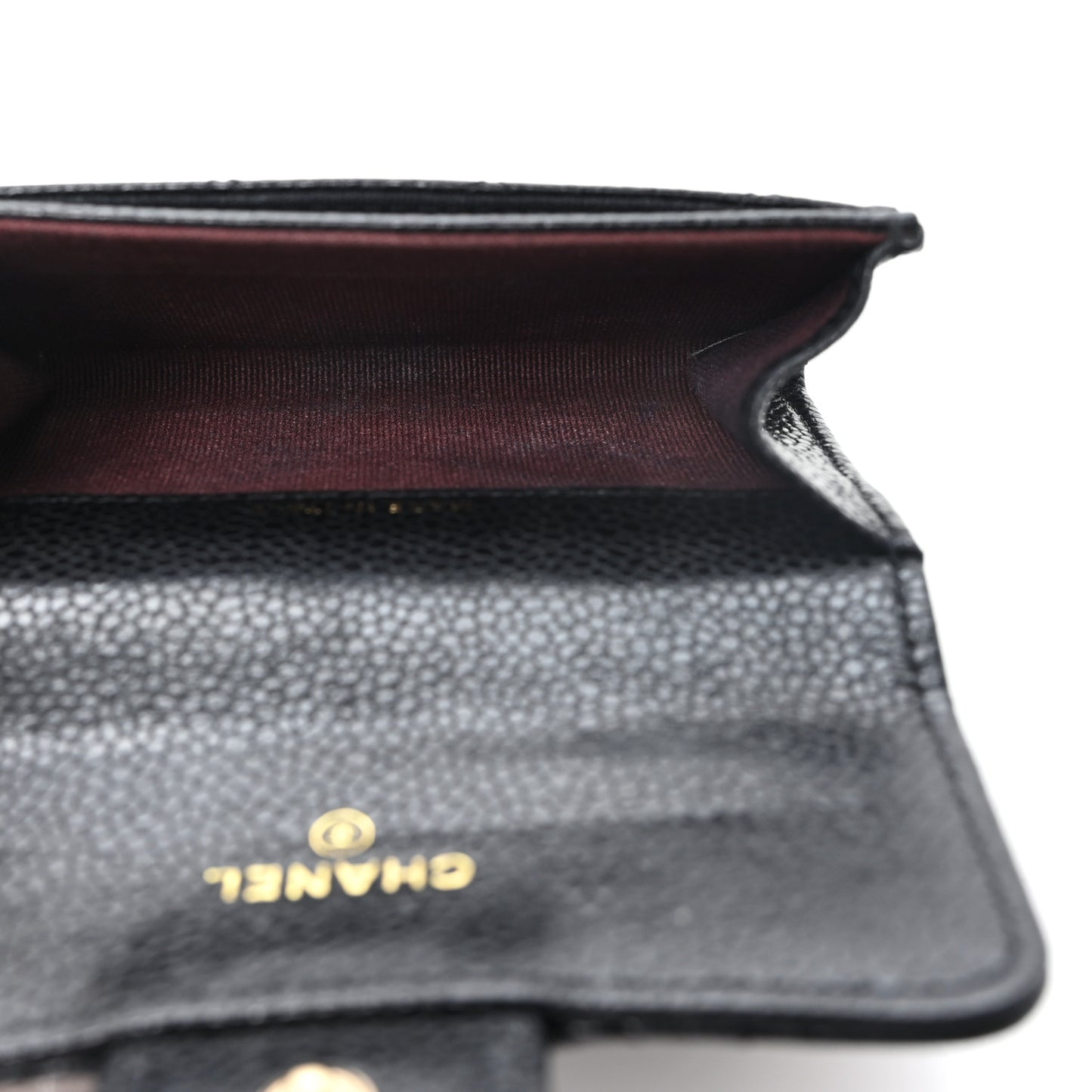Caviar Quilted Flap Card Holder Wallet Black