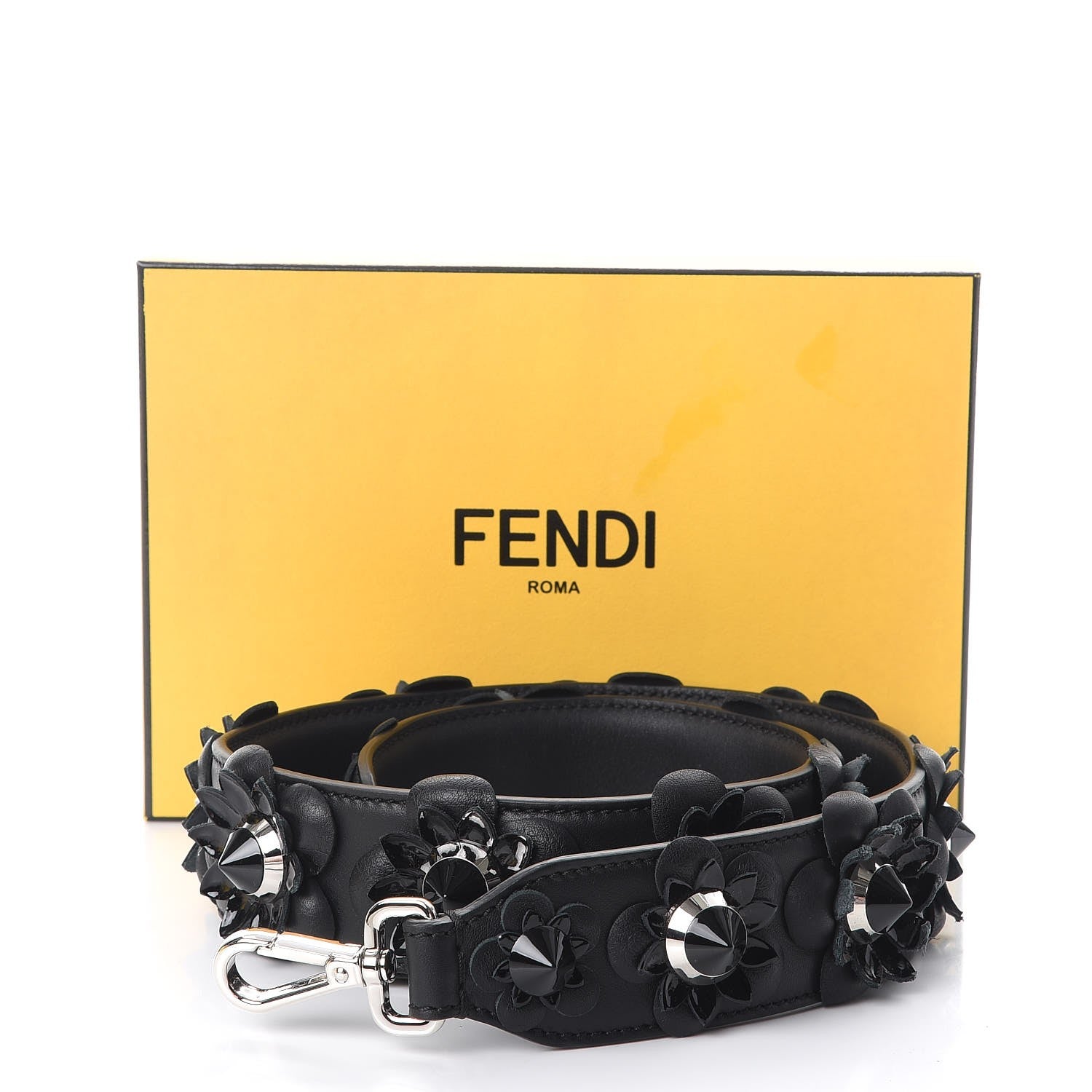 Fendi Vitello Dolce Nappa Patent Flowerland Studded Strap You Black 6 of 6