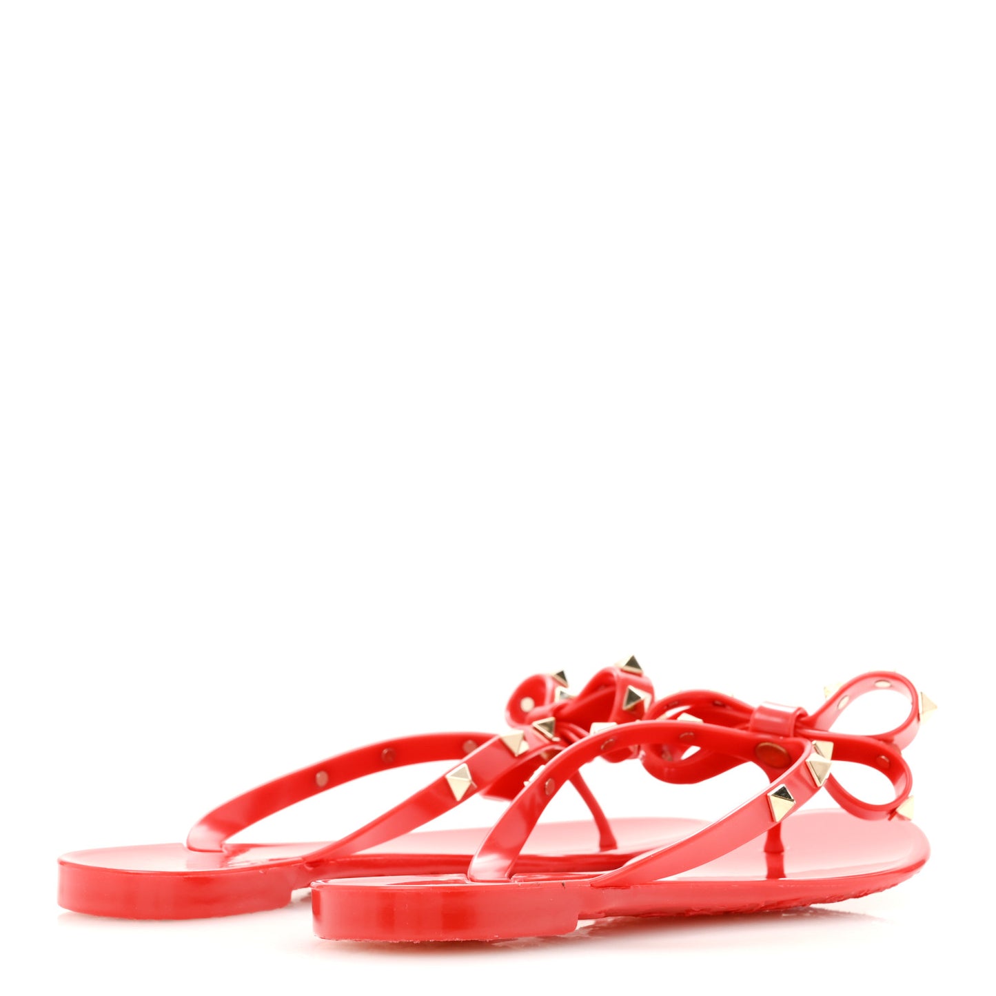 PVC Jelly Rockstud Bow Thong Sandals 35 Rosso Valentino