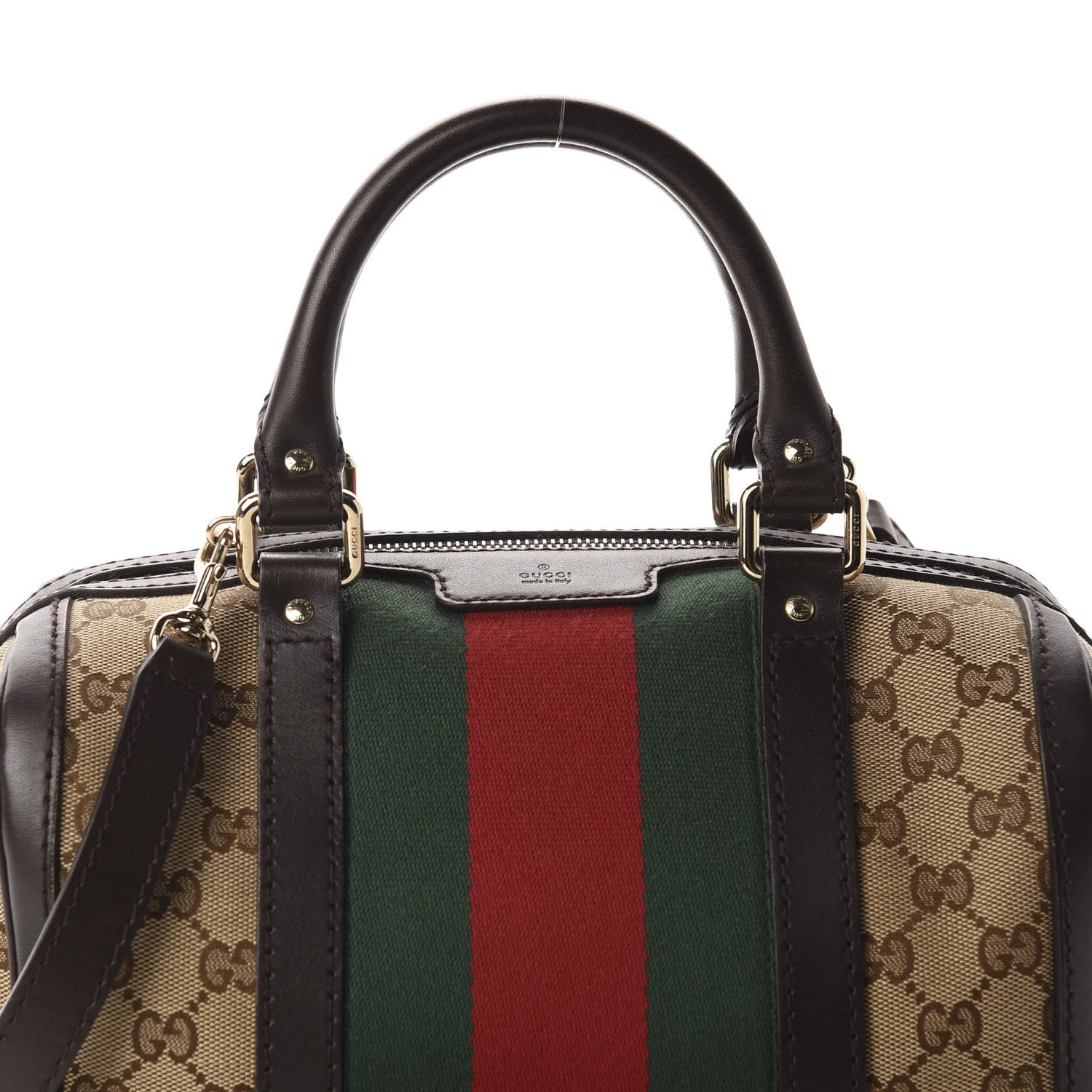 Gucci Monogram Vintage Web Small Boston Dark Brown 14 of 14