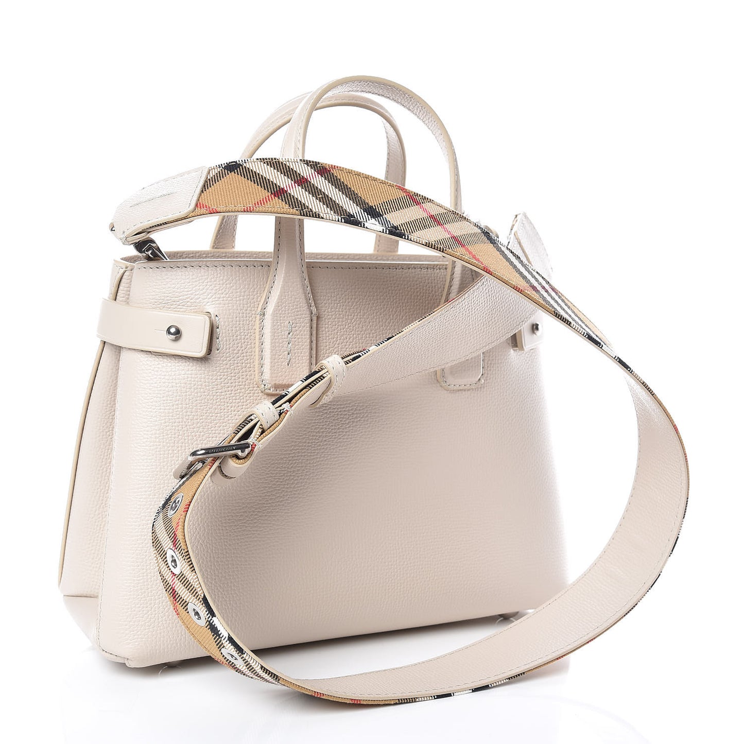 Grainy Calfskin House Check Small Banner Tote Limestone