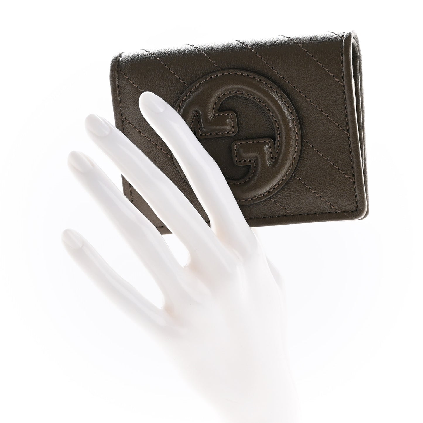 Sakai Be Green Calfskin Diagonal Stitched Blondie Card Case Wallet Cuir