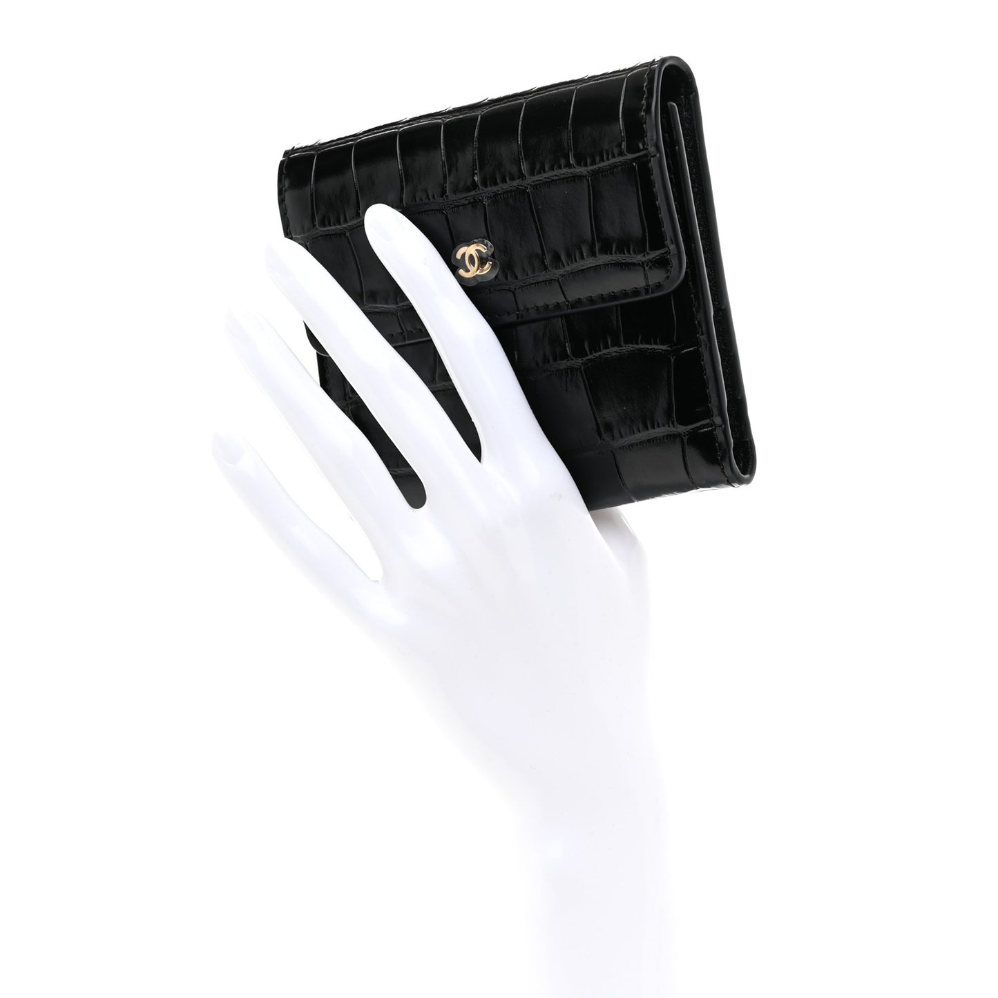 Calfskin Crocodile Embossed Crococo Flap Wallet Black
