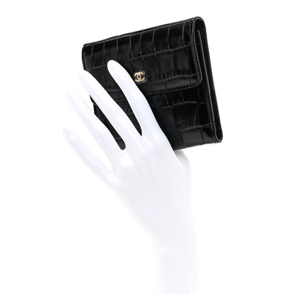 Chanel Calfskin Crocodile Embossed Crococo Flap Wallet Black 2 of 9