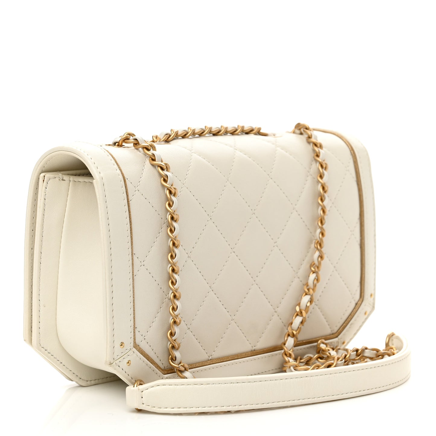 Calfskin Quilted Small Octagon CC Clasp Flap Bag White Gold
