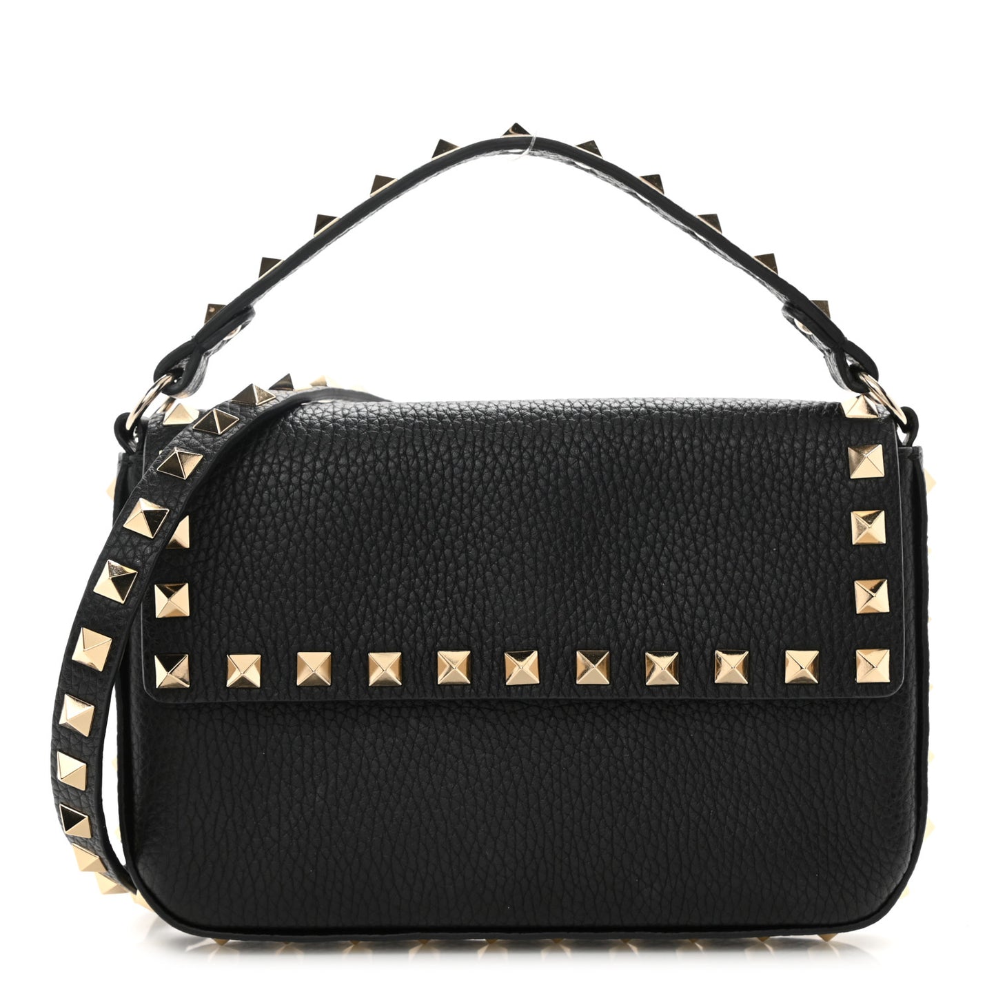 Grainy Calfskin Rockstud Crossbody Pouch Black
