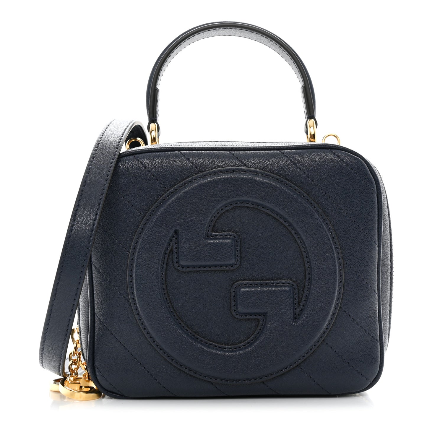 Sakai Be Green Calfskin Diagonal Stitched Blondie Top Handle Bag Blue Agata