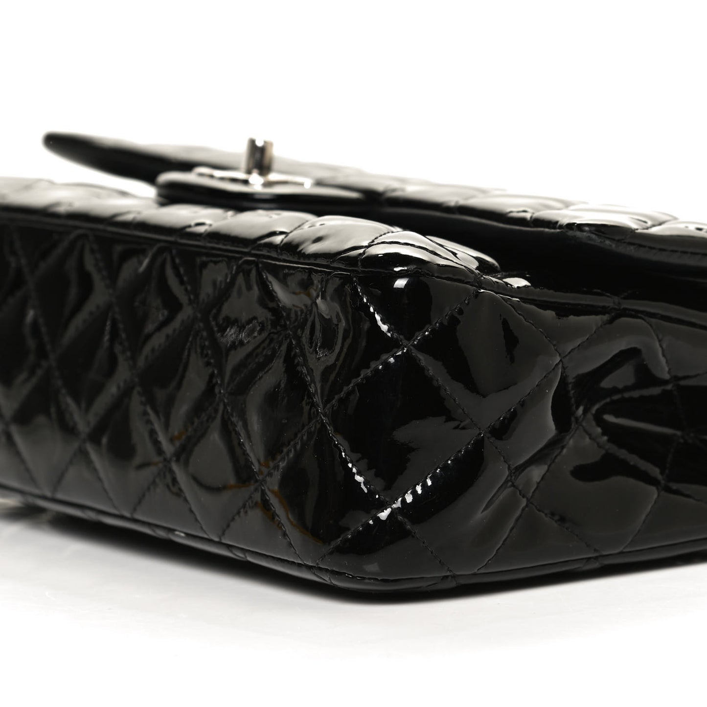 Patent Quilted Medium Double Flap Black