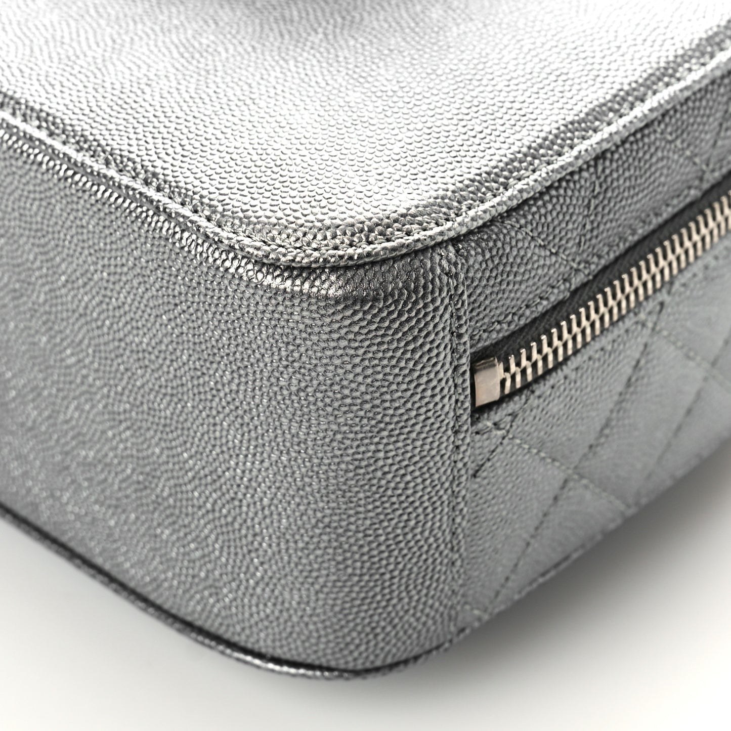 Metallic Caviar Small Coco Curve Vanity Bag Navy Blue Silver