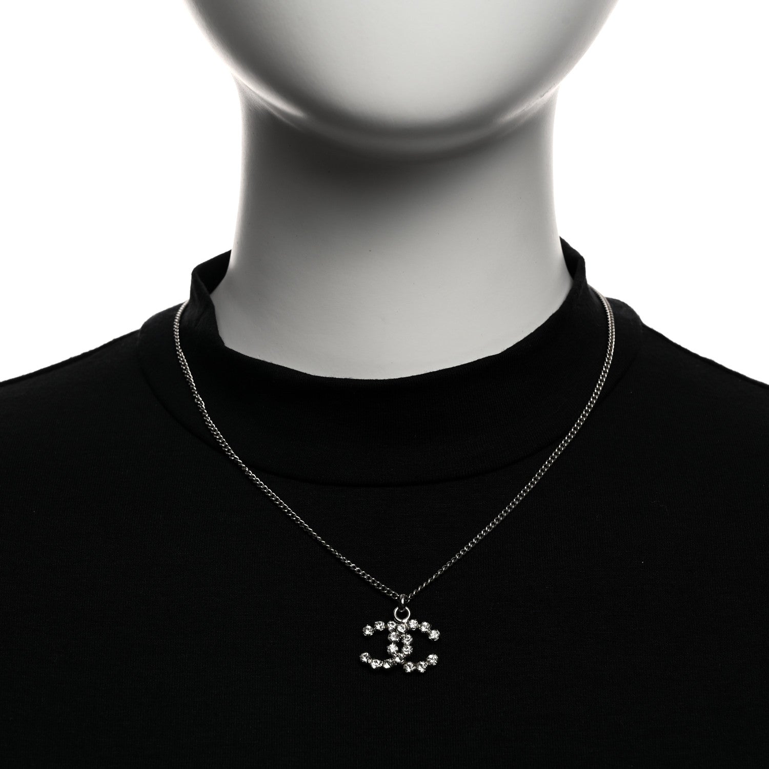 Chanel Crystal CC Pendant Necklace Silver 2 of 5