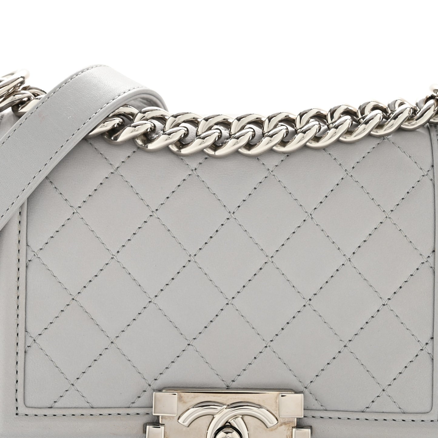 Lambskin Quilted Small Boy Flap Grey