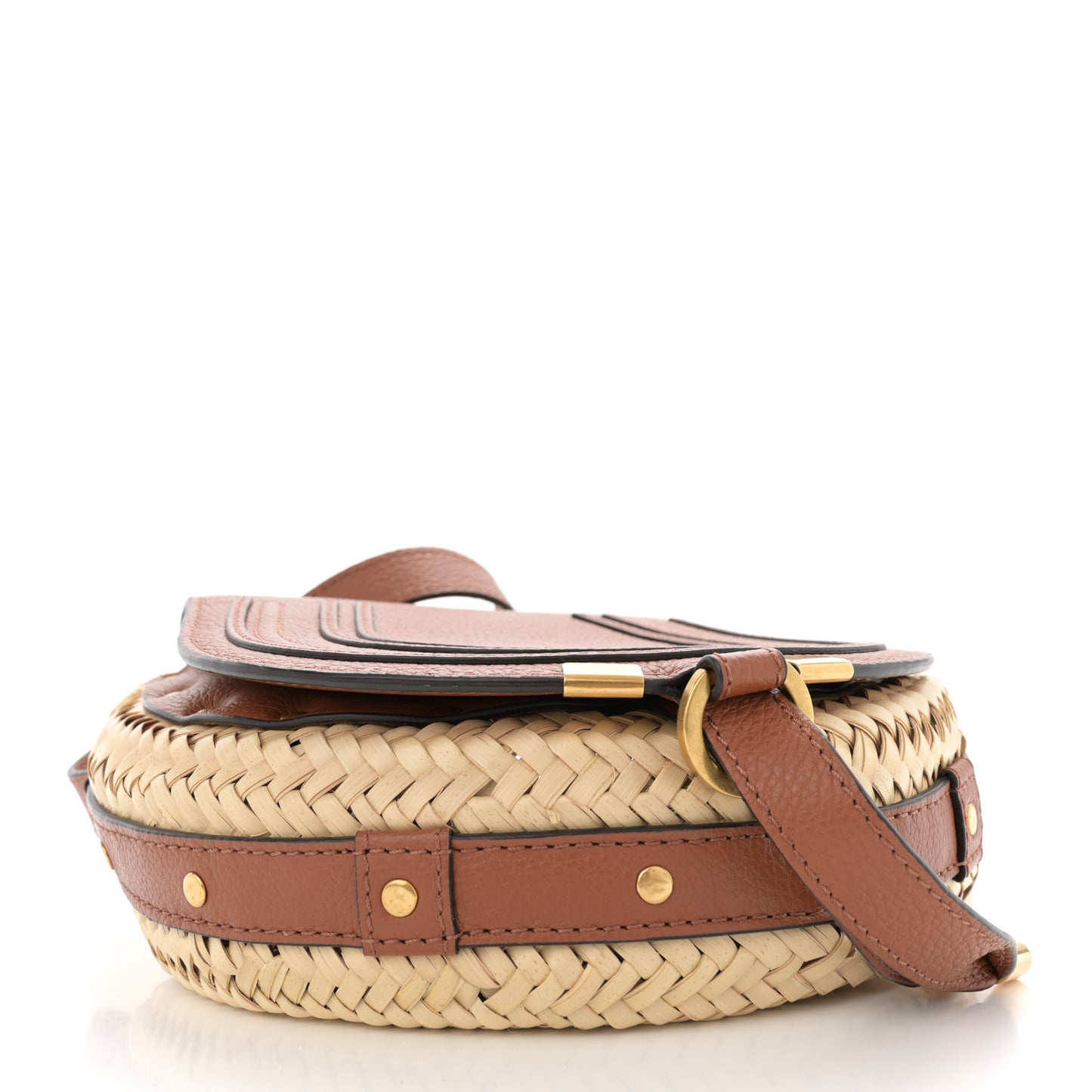 Raffia Small Grain Calfskin Small Marcie Basket Crossbody Tan