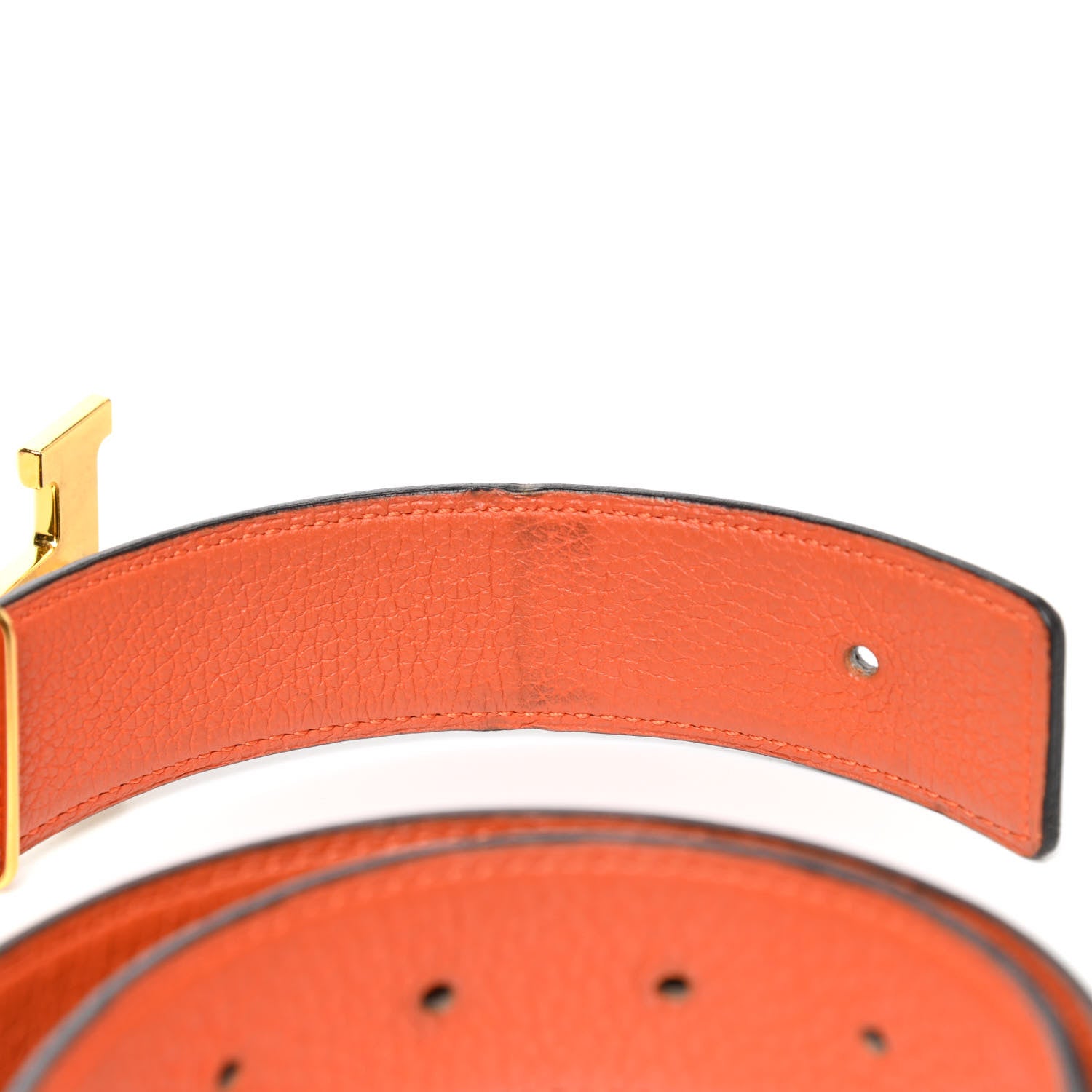 Hermes Box Togo Guilloche H Belt 85 Black Orange 7 of 7