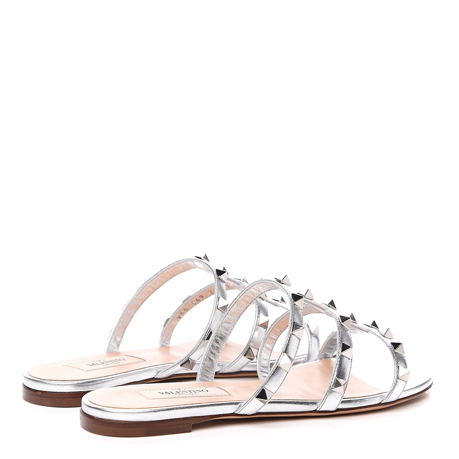 Valentino Garavani Metallic Nappa Rockstud Caged Flat Slide Sandals 35.5 Silver 4 of 9