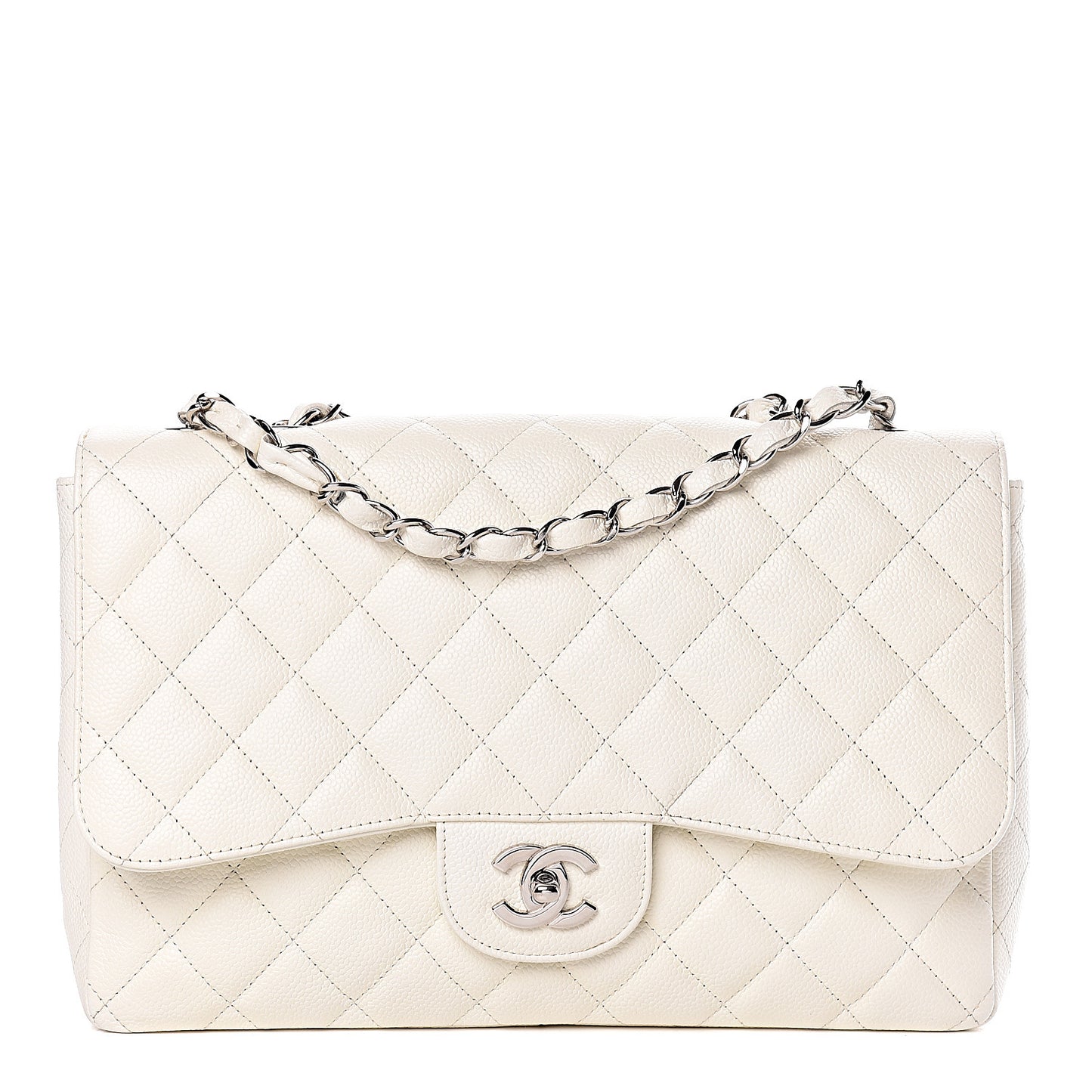 Caviar Quilted Jumbo Single Flap White