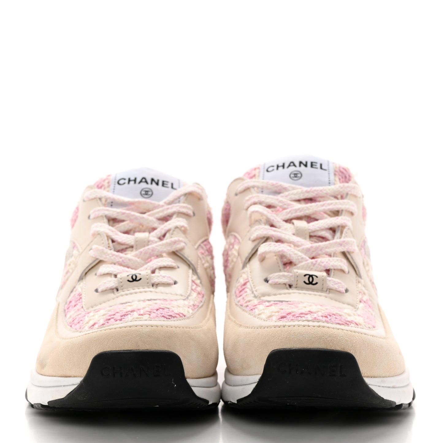 Tweed Suede Calfskin Womens CC Sneakers 40 Pink Ecru