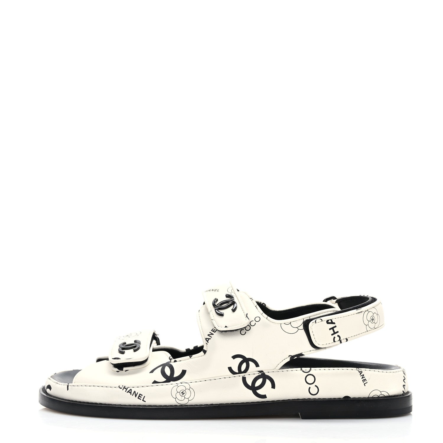 Chanel Lambskin Printed CC Velcro Dad Sandals 40 White Black 1 of 8