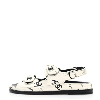 Chanel Lambskin Printed CC Velcro Dad Sandals 40 White Black 1 of 8