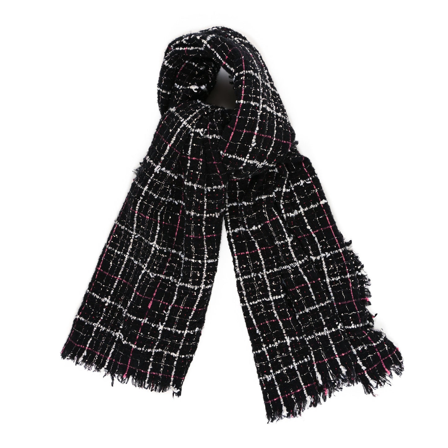 Cashmere Silk Wool CC Logo Stole Black Pink White