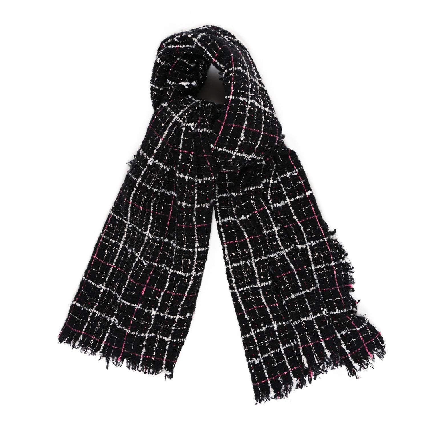 Chanel Cashmere Silk Wool CC Logo Stole Black Pink White 1 of 3