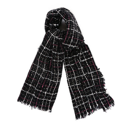 Chanel Cashmere Silk Wool CC Logo Stole Black Pink White 1 of 3