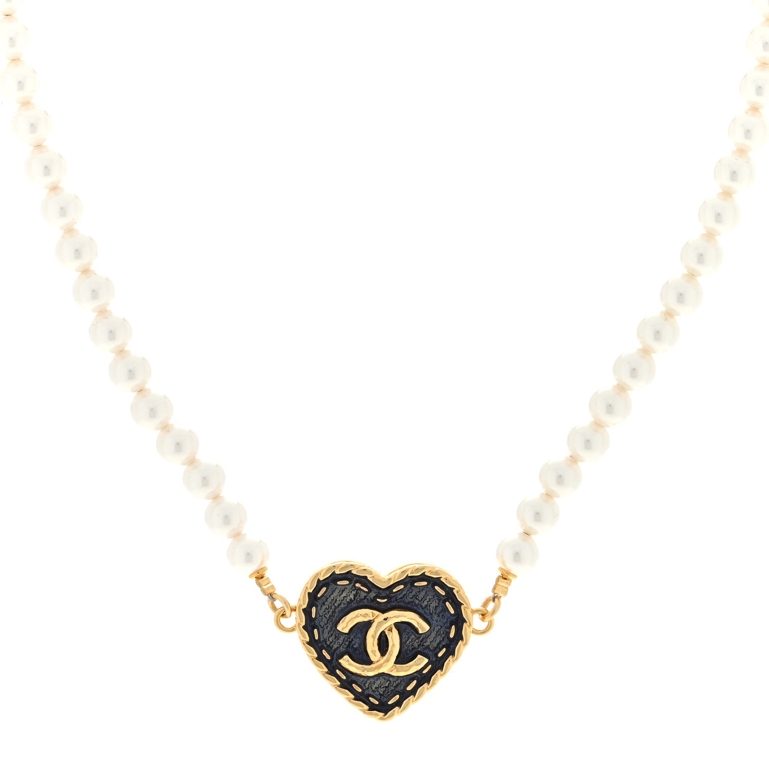 Chanel Pearl CC Heart Choker Necklace Gold 1 of 3