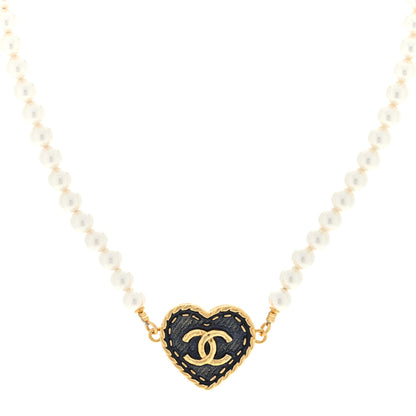 Chanel Pearl CC Heart Choker Necklace Gold 1 of 3