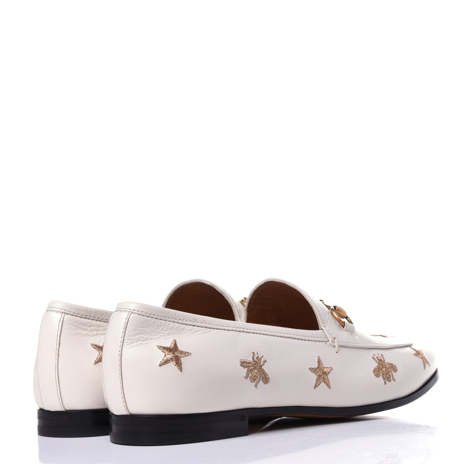Gucci Goatskin Bee Star Embroidered Womens Jordaan Loafers 39 Mystic White 4 of 11