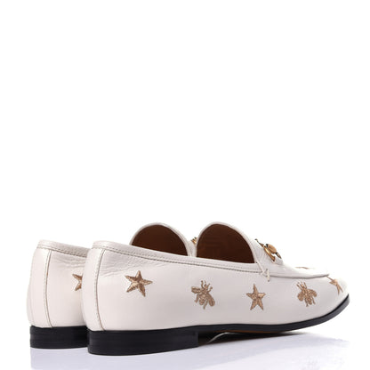 Gucci Goatskin Bee Star Embroidered Womens Jordaan Loafers 39 Mystic White 4 of 11